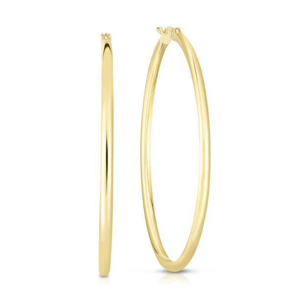 14K Gold 2x15mm Diamond Cut Station Hoop Earring