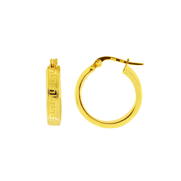 14K Gold Polished Greek Key Exterior Hoop Earring