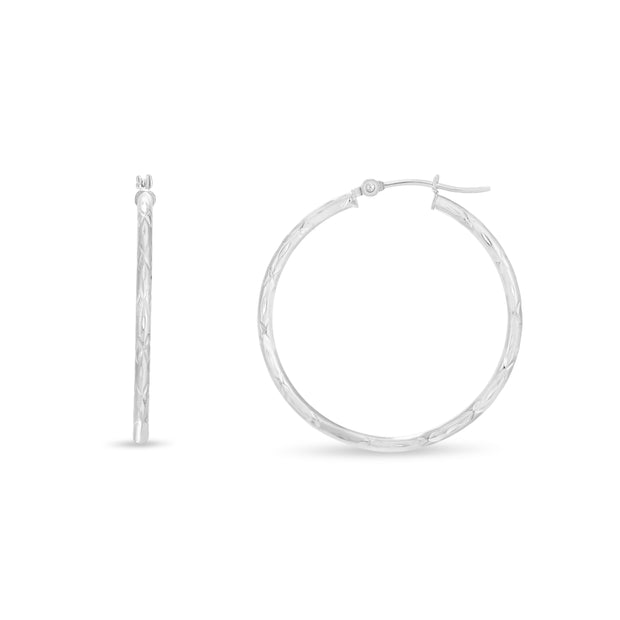 14K Gold 2mm Diamond Cut Hoop Earring