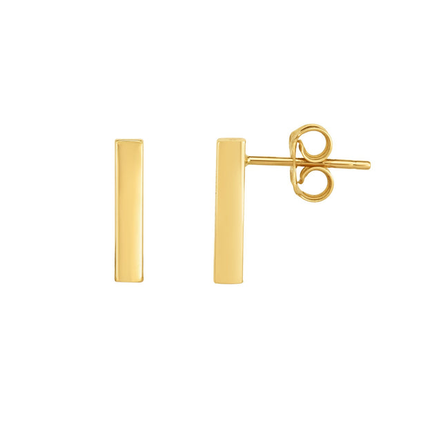 14K Gold Medium Polished Bar Stud Earring