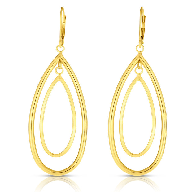 14K Gold Polished Double Oval Multi-Layered Dangle Earring