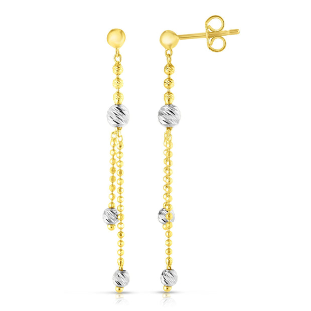 14K Gold Diamond Cut Bead Station Drop Earring