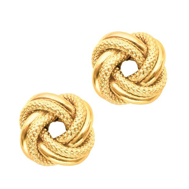 14K Gold Diamond Cut & Polished Love Knot Stud Earring