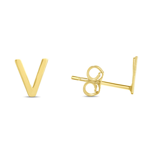 14K Gold Initial V Stud Earring