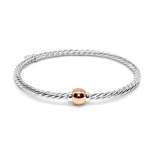 Cape Cod Twist bracelet made in Sterling Silver with a 14k ROSE Gold Ball.