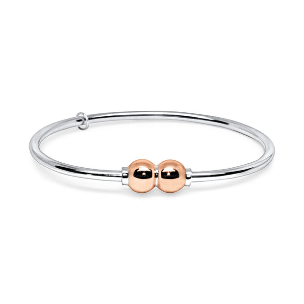Cape Double Ball 14k ROSE GOLD Bracelet. Made on Cape Cod, Bracelet with double screw ball. Solid 925 Sterling Silver. Cape Cod Lifestyle.