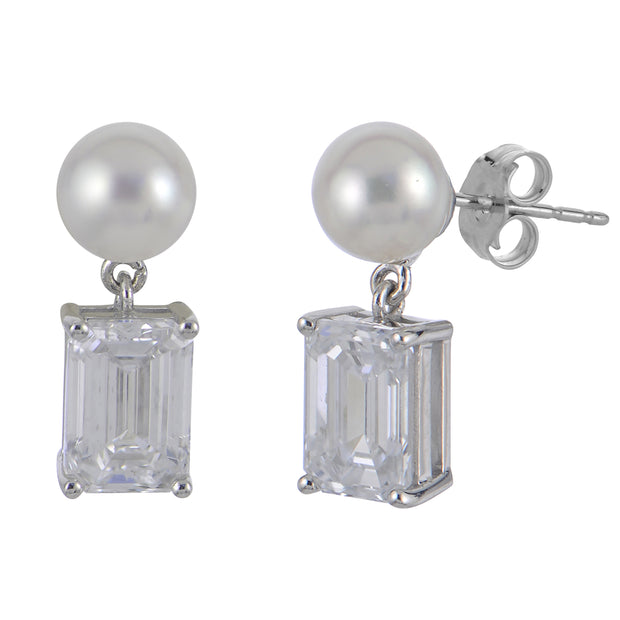 14KT White Gold Freshwater Pearl & LGD Earring