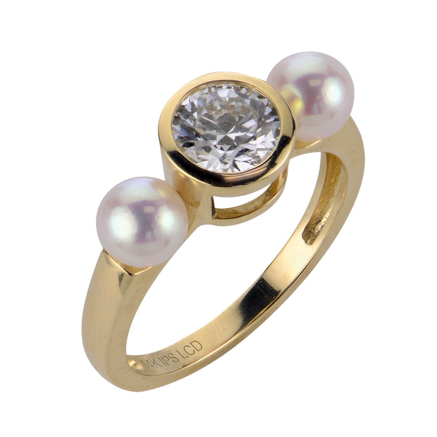 14KT Yellow Gold Akoya Pearl & LGD Ring