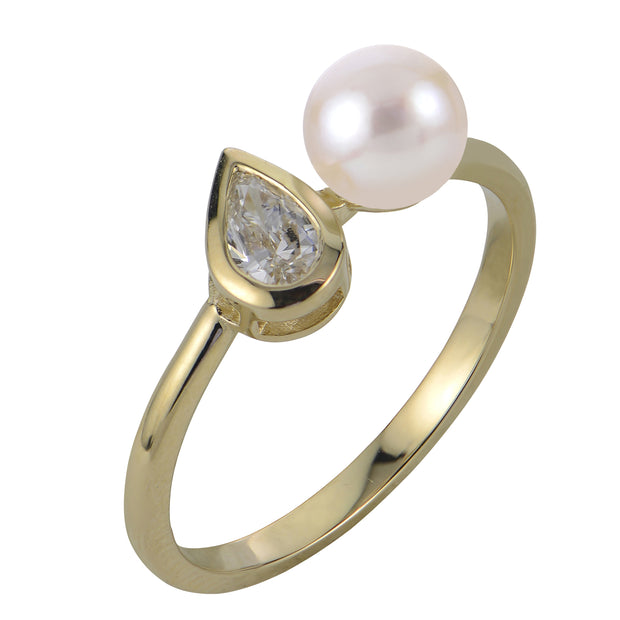 14KT Yellow Gold Akoya Pearl & LGD Ring