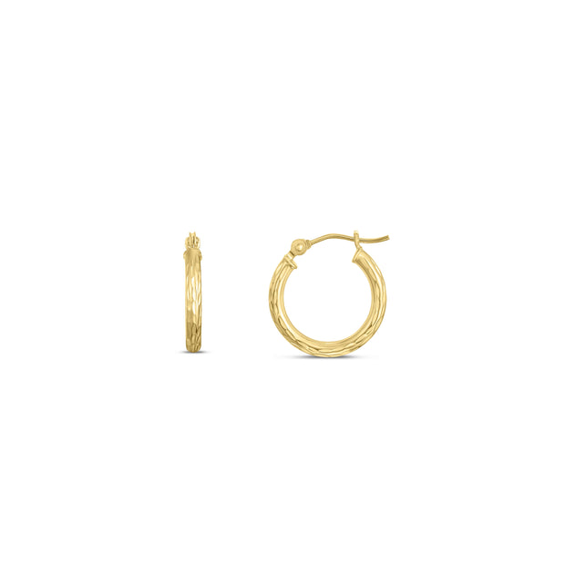 14K Yellow Gold Diamond Cut Hoop Earring