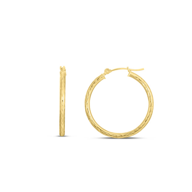 14K Gold 2mm Diamond Cut Hoop Earring