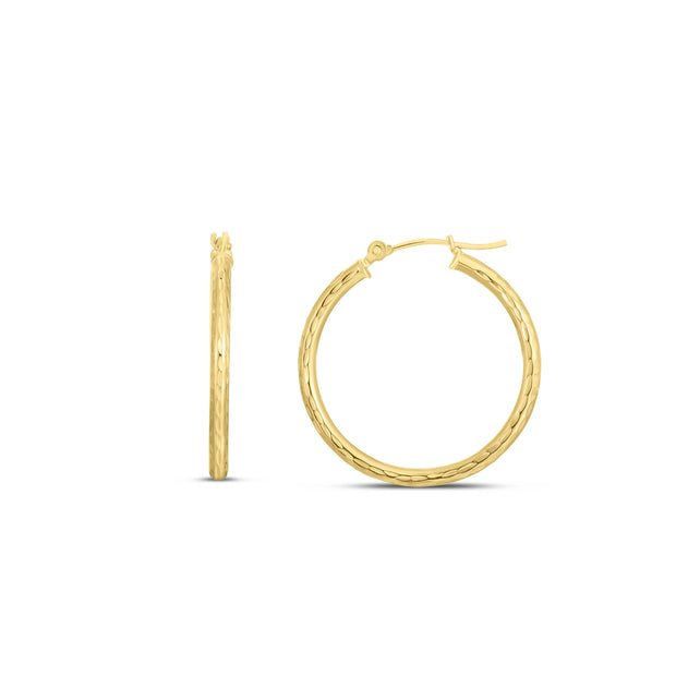 14K Gold 2mm Diamond Cut Hoop Earring