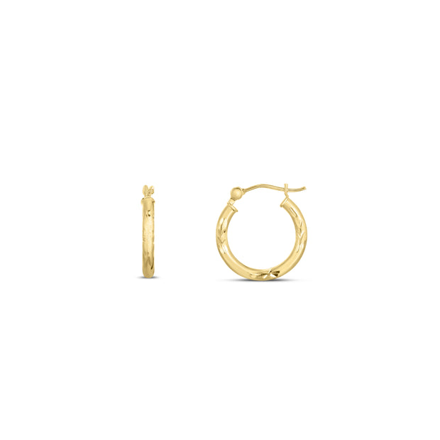 14K Yellow Gold Diamond Cut & Polished Design Hoop Earring