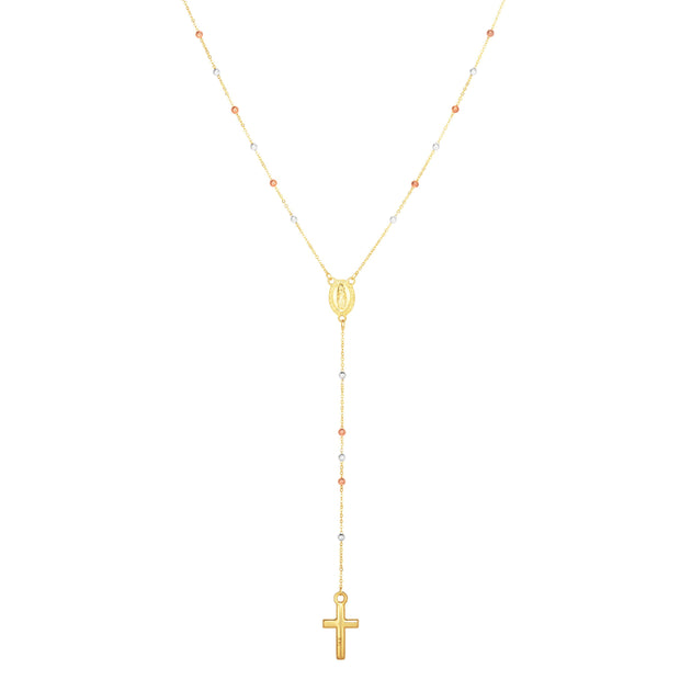 14K Tri-color Gold Rosary Inspired Necklace