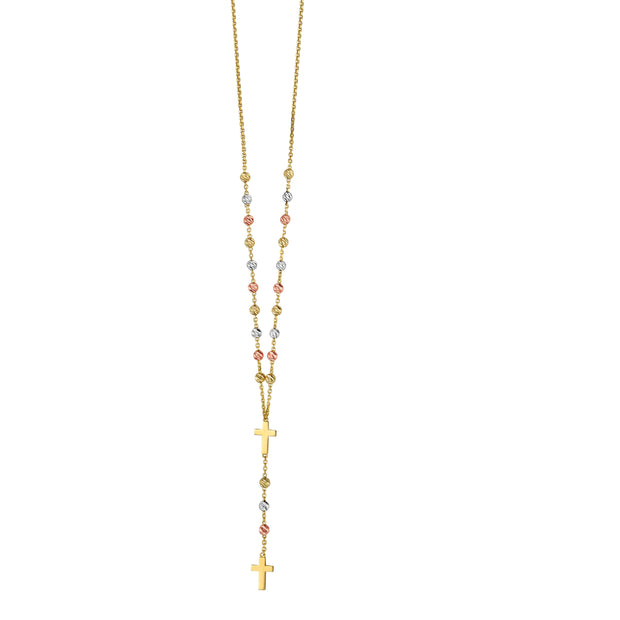 14K Gold Drop Cross Rosary Inspired Necklace