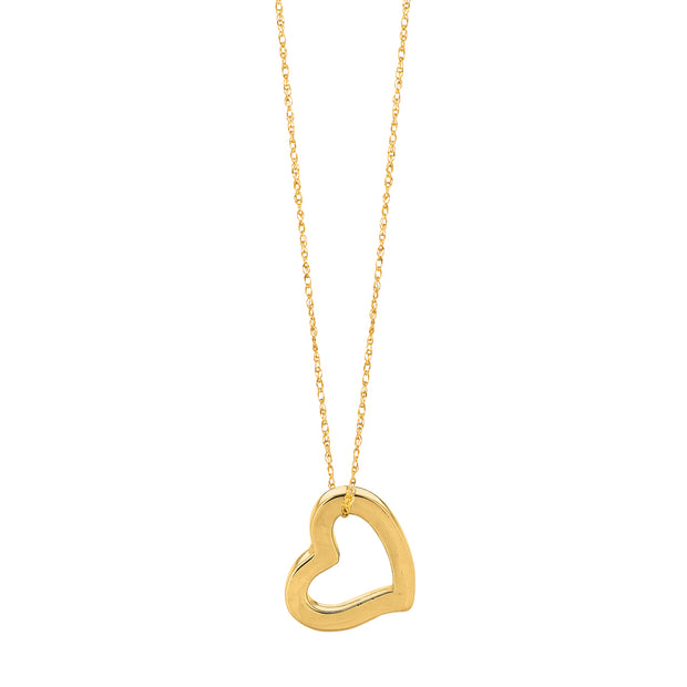 14K Gold Polished Open Heart Necklace