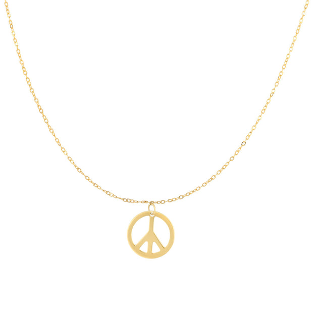 14K Gold Polished Peace Sign Necklace