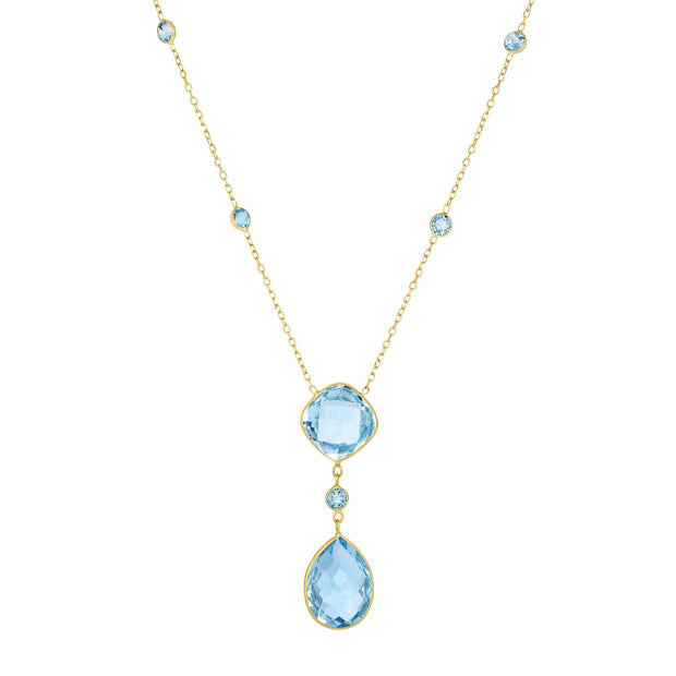 14K Gold Blue Topaz Drop Necklace