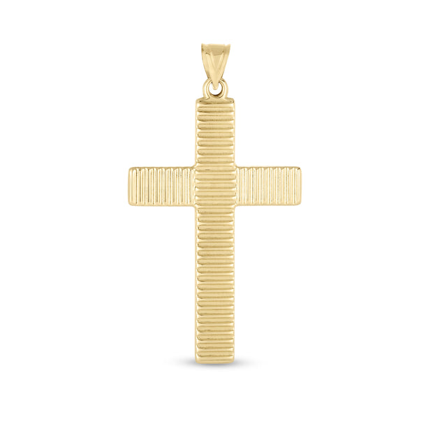 14K Gold Textured Stripe Cross Pendant