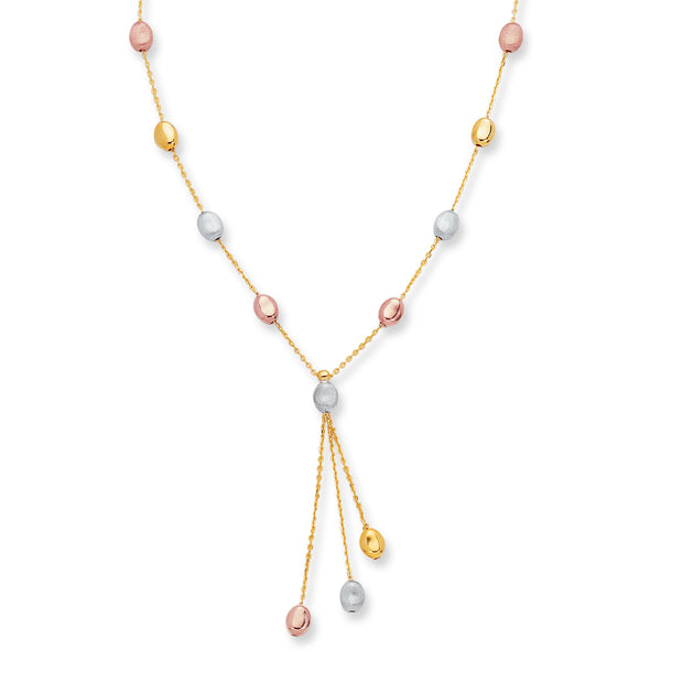 14K Tri-color Gold Polished & Satin Alternating Pebble Anklet