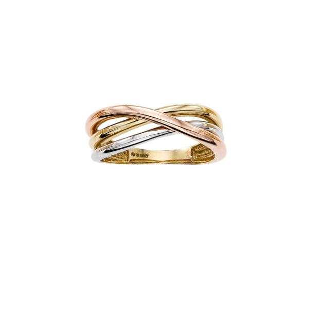 14K Tri-color Gold Crossover Ring