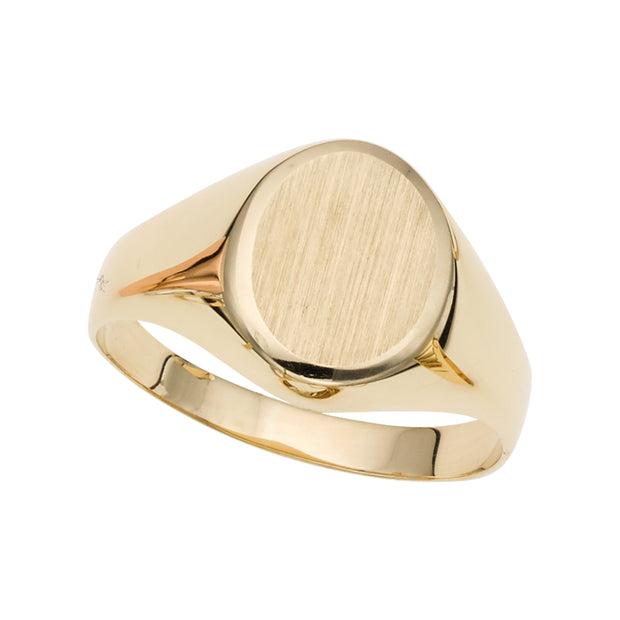 14K Gold Oval Satin Signet Ring