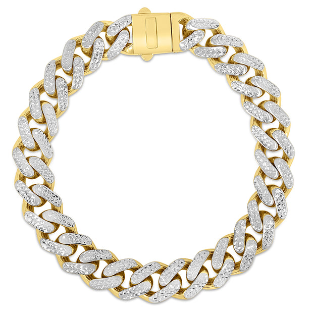 14K Gold 11.5mm White Pave Lite Miami Cuban