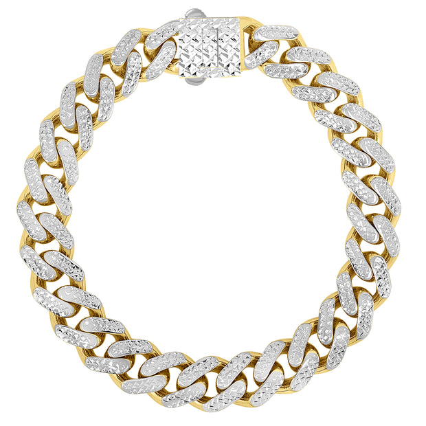 14K Gold 11.5mm White Pave Lite Miami Cuban