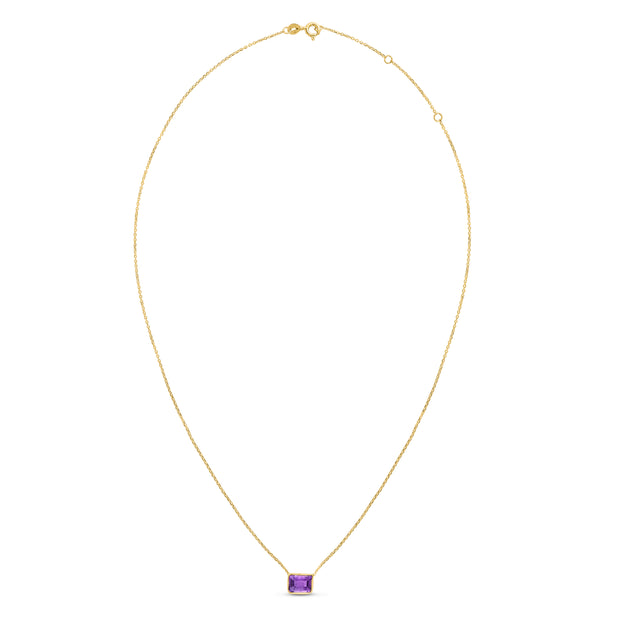 14K Gold Emerald Cut Amethyst Necklace