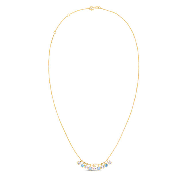 14K Gold Blue and White Topaz Dancing Drop Necklace