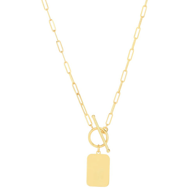 14K Paperclip Tag Toggle Necklace