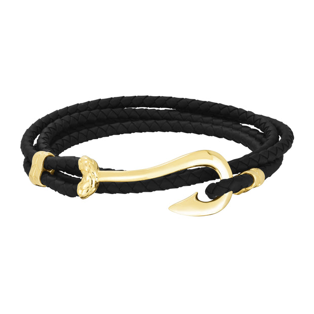 Mens Gold Rubber Cord Hook Bracelet