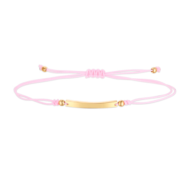 14K Gold Bar Pink Cord Bracelet