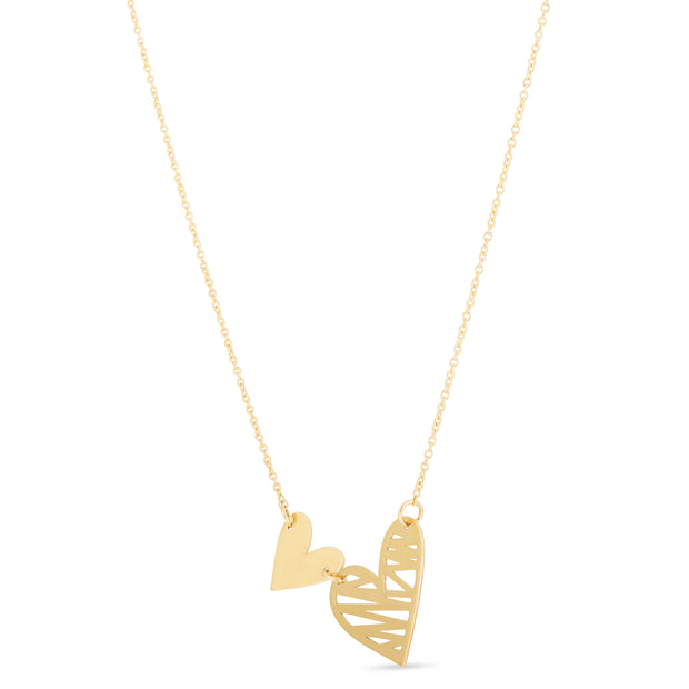 14K Gold Double Scribbles Heart Necklace