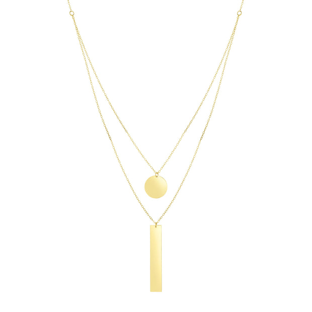 14K Gold Polished Circle & Bar Multi-Strand Necklace