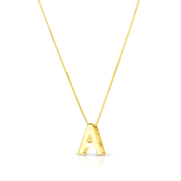 14K Gold Block Letter Initial A Necklace