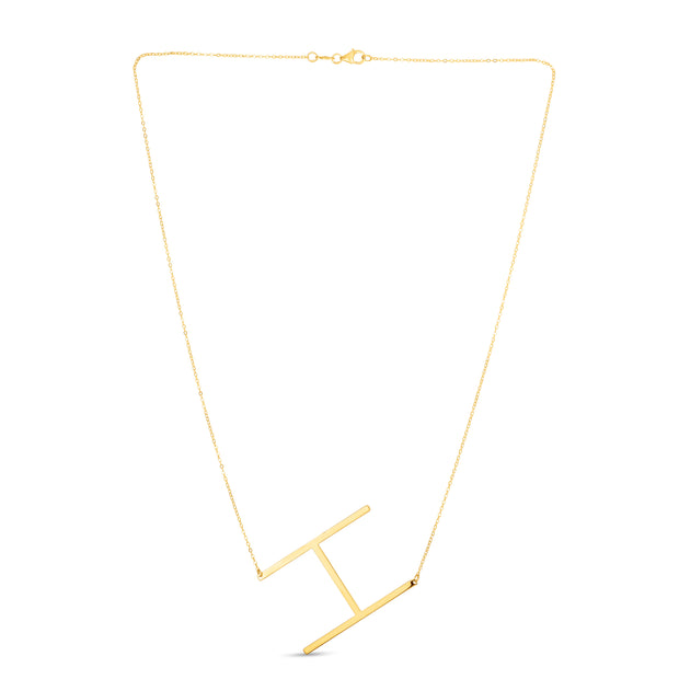 14K Gold Large Initial H Necklace