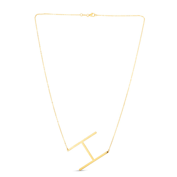 14K Gold Large Initial H Necklace