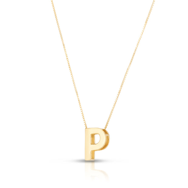 14K Gold Block Letter Initial P Necklace