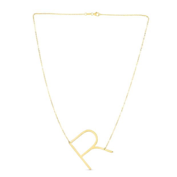 14K Gold Large Initial R Necklace