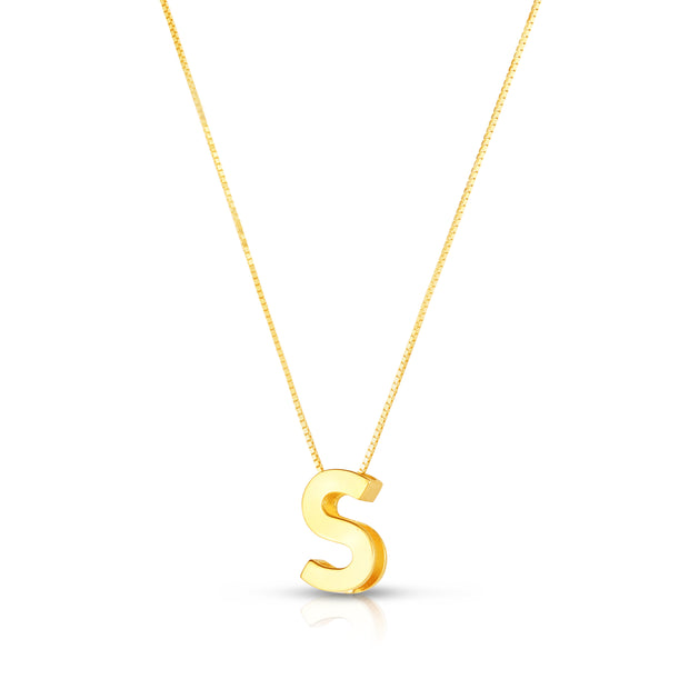 14K Gold Block Letter Initial S Necklace