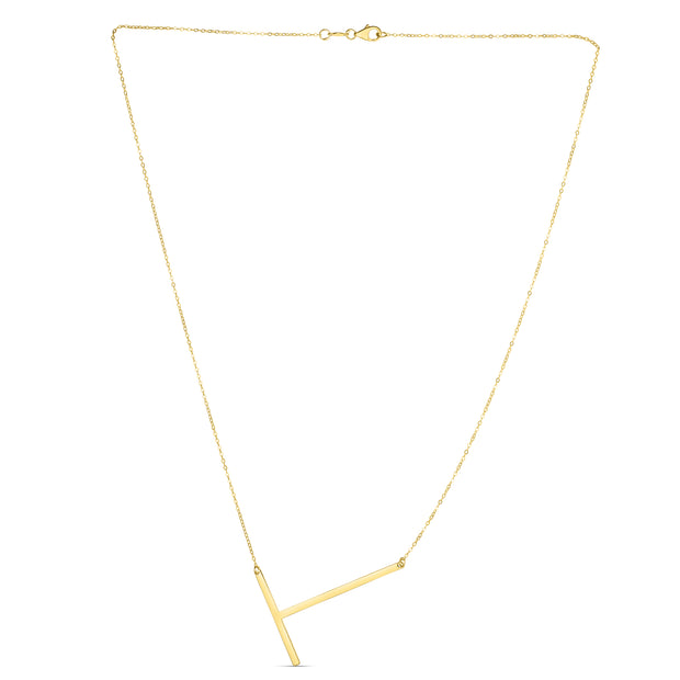 14K Gold Large Initial T Necklace