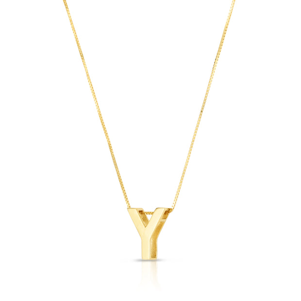 14K Gold Block Letter Initial Y Necklace