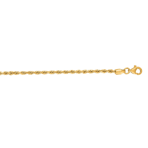 14K Gold 20"" 2mm Diamond Cut Royal Rope Chain