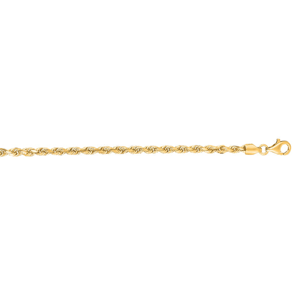14K Gold 30"" 3mm Diamond Cut Royal Rope Chain