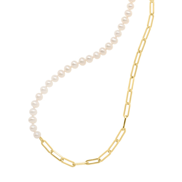 14K 5mm Pearl & Lite Paperclip Necklace