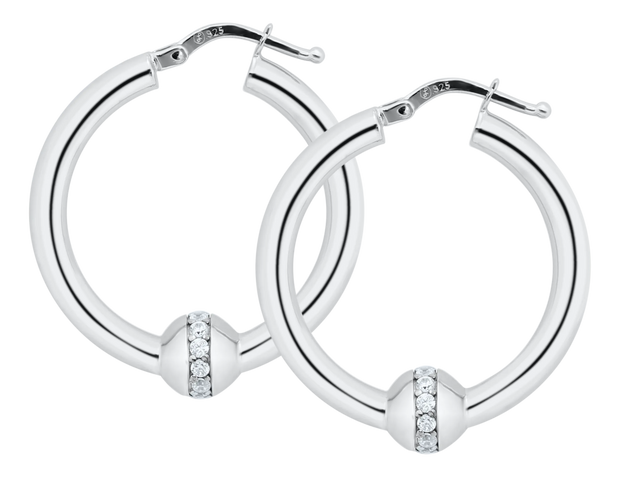 Authentic Cape Cod Hoop Earrings Made by LeStage - Sterling Silver with CZ Accent