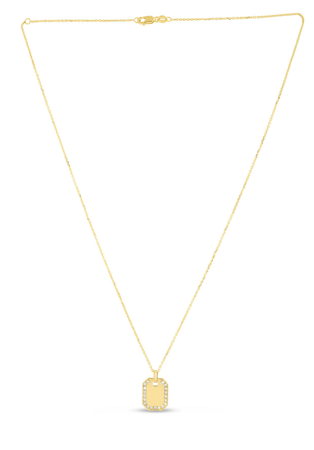 14K Gold Diamond Octagon Tag Necklace