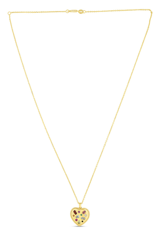 14K Gold Gemstone Inlay Heart Necklace