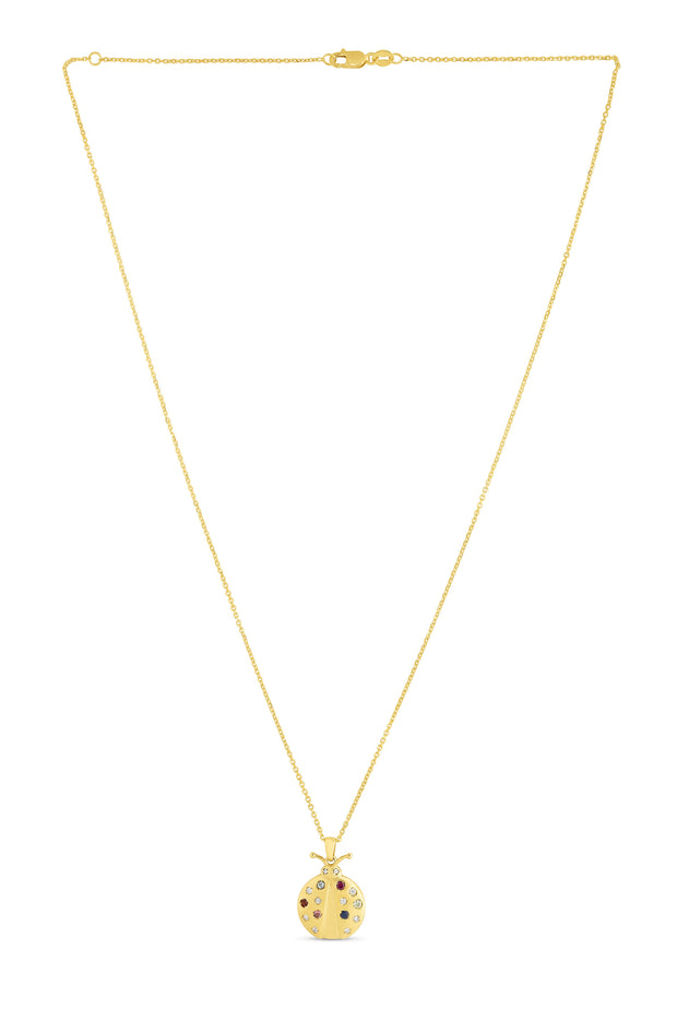 14K Gold Gemstone Inlay Ladybug Necklace